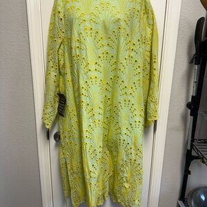 NWT Tuckernuck Lemon Yellow Eyelet Lace Long Sleeve Shift Dress